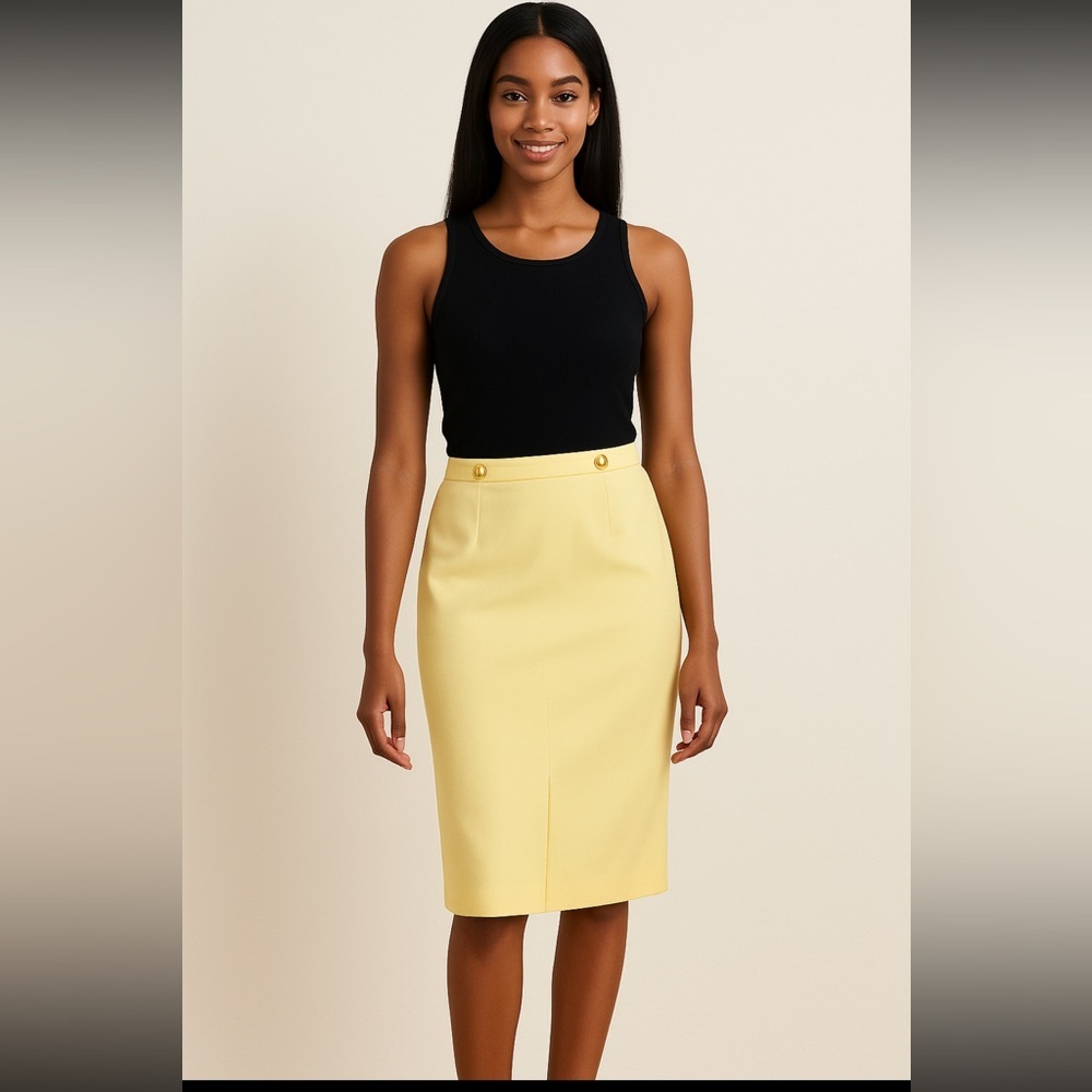 Joan Leslie Light Butter Yellow Wool Blend Skirt Women’s 16 Lined Midi Pencil